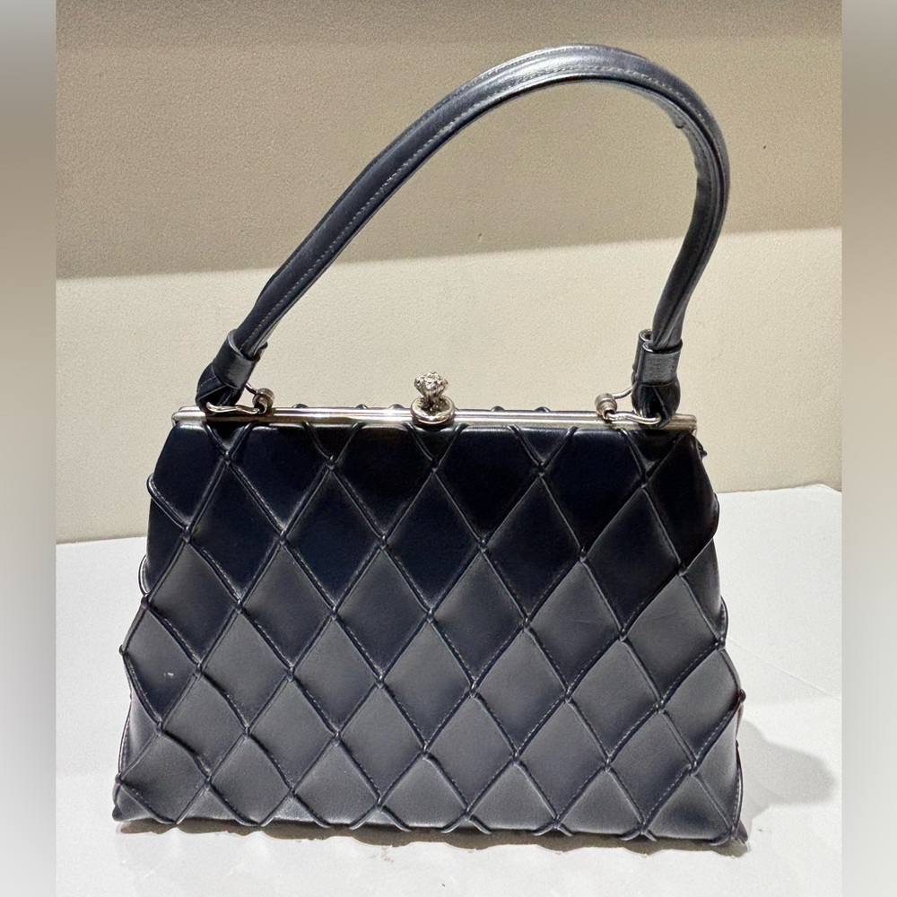 Vintage John Hort Navy  Quilted Shoulder Bag with Structured Design